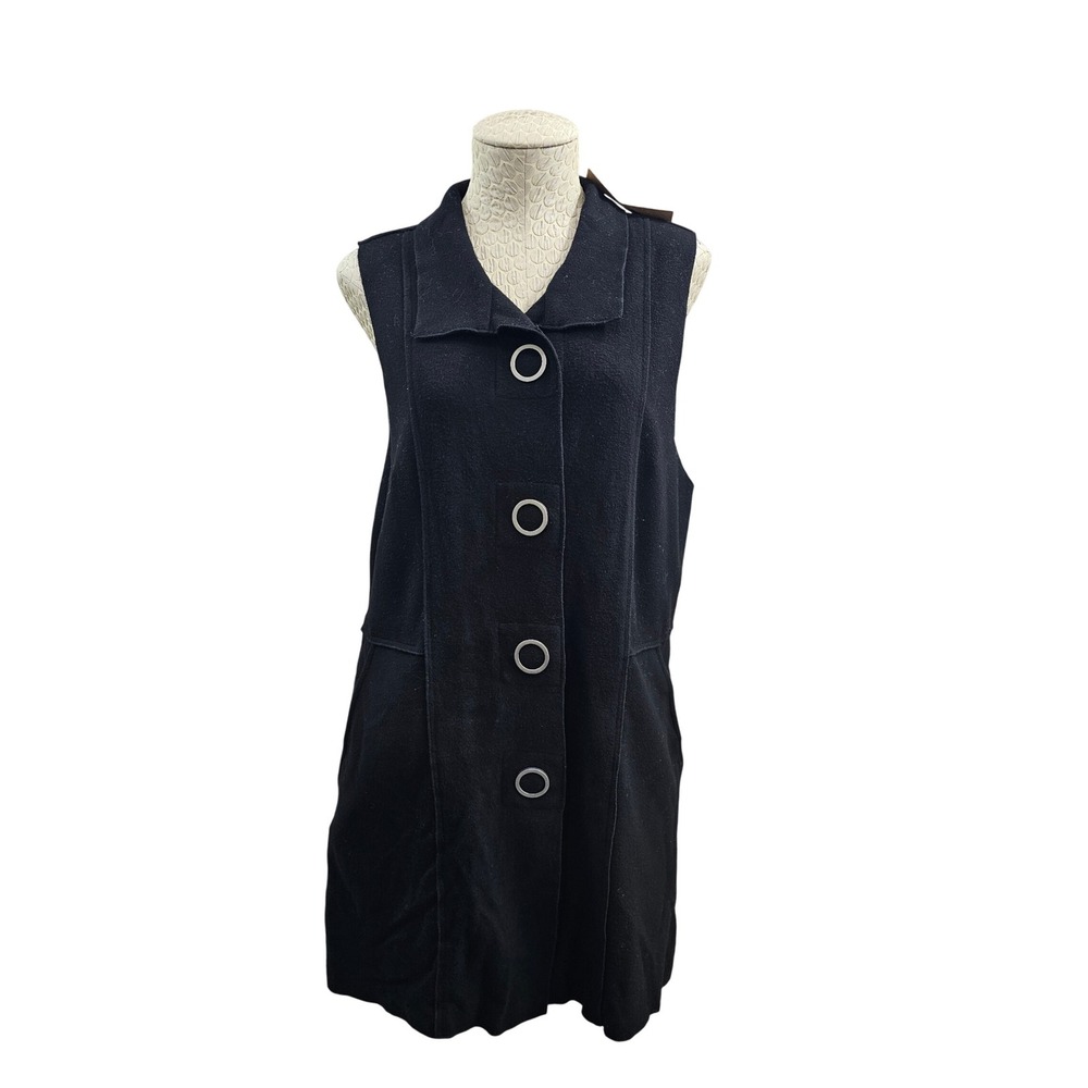 Habitat Women's Large‎ Black Oversize Botton Long Felted Vest Dress Tunic NEW